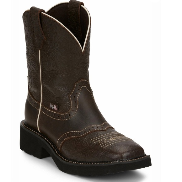Justin Women's Leather Western Boots Square Toe in Mandra Brown Sz 7.5 GY9618 - Picture 1 of 15
